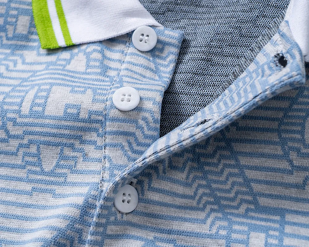 30165# 2026 spring and summer official website New Arrival lapel T-shirt, knitted jacquard fabric is handsome, the fabric is comfortable, the workmanship is rigorous, and the stitching is neat. Good upper body effect·Sizes M-3XL Sky Blue